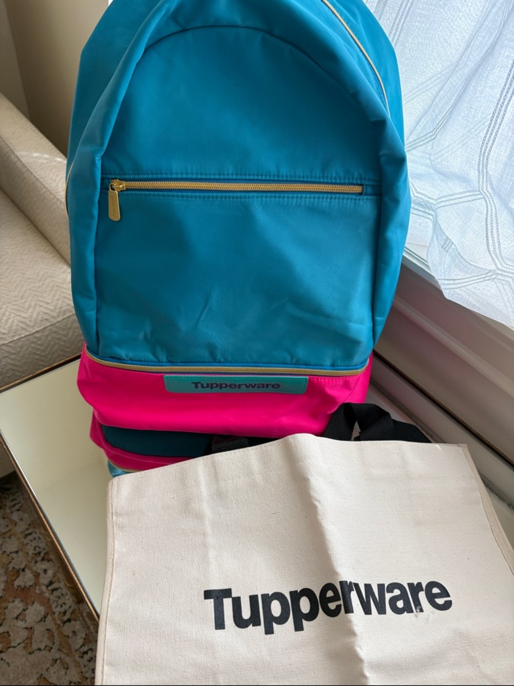 Tupperware Backpack Consultant Award Blue Teal Pink Retro Colors Vintage & Tote